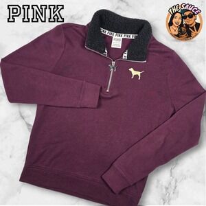 PINK Victoria's Secret Maroon 1/4 Zip Sherpa Collar Sweatshirt XS Y2K Athleisure